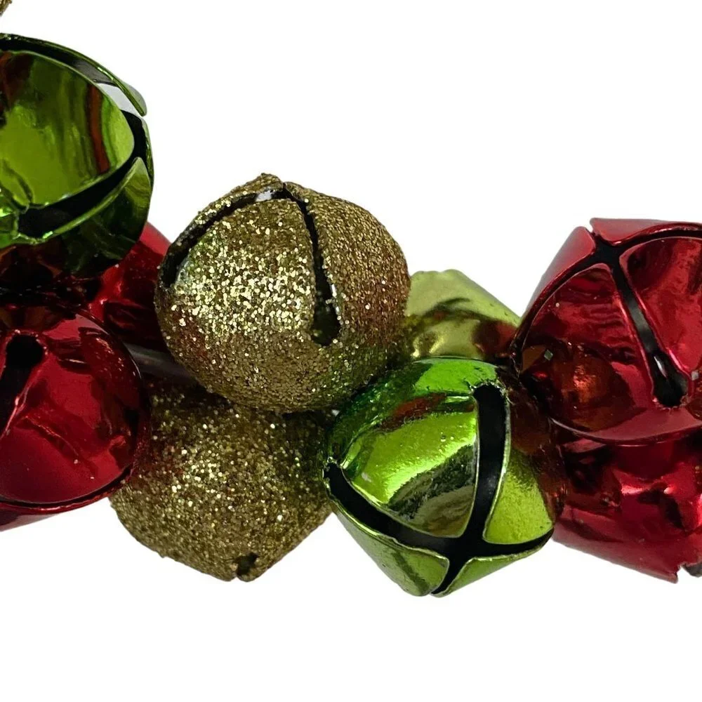 Jingle Bells Wreath Christmas Ornament Red Gold Green 3.5